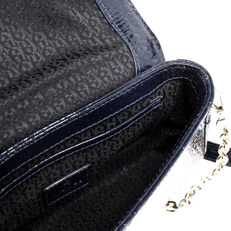 Aigner Dark Blue Patent Leather Flap Shoulder Bag 2