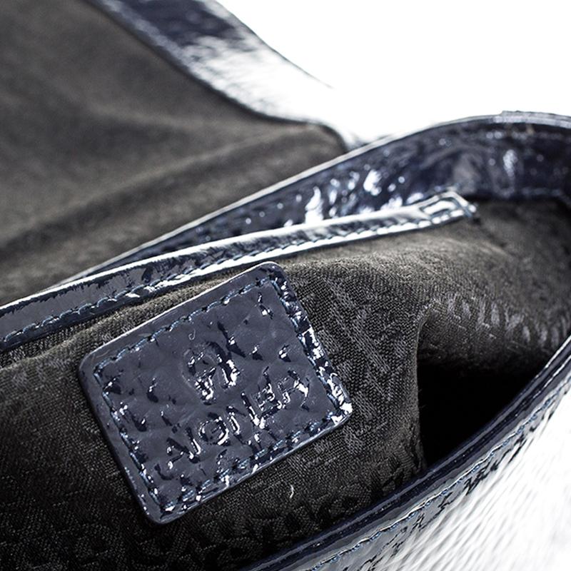 Aigner Dark Blue Patent Leather Flap Shoulder Bag 3