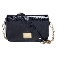 Aigner Dark Blue Patent Leather Flap Shoulder Bag