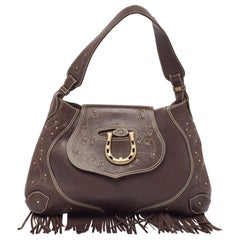 Aigner Dark Brown Leather Fringe Hobo