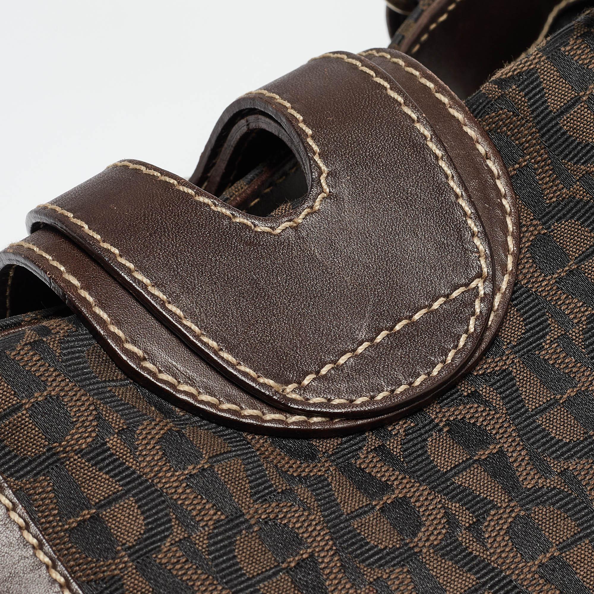 Aigner Dark Brown Monogram Canvas and Leather Buckle Flap Tote 1