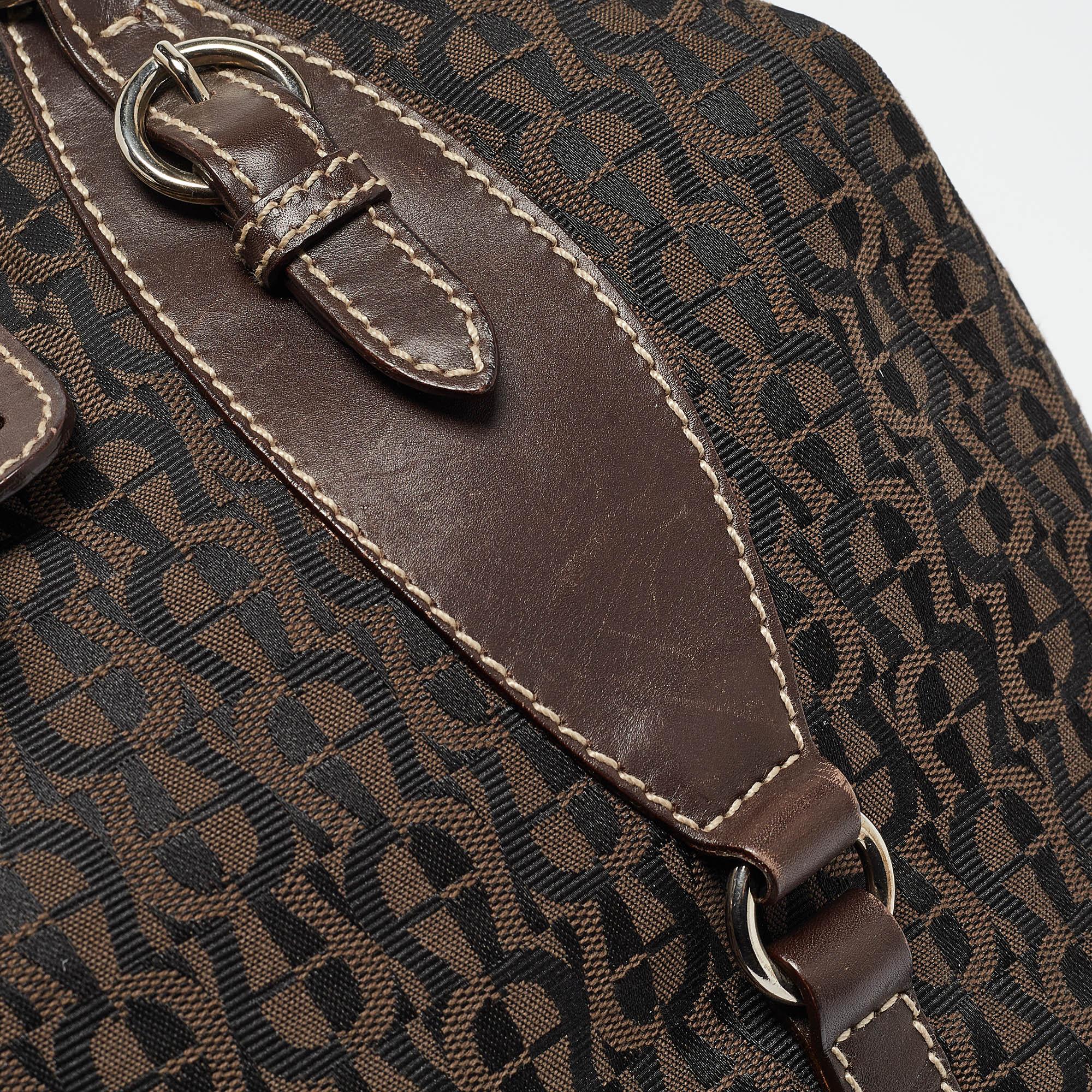 Aigner Dark Brown Monogram Canvas and Leather Buckle Flap Tote 3