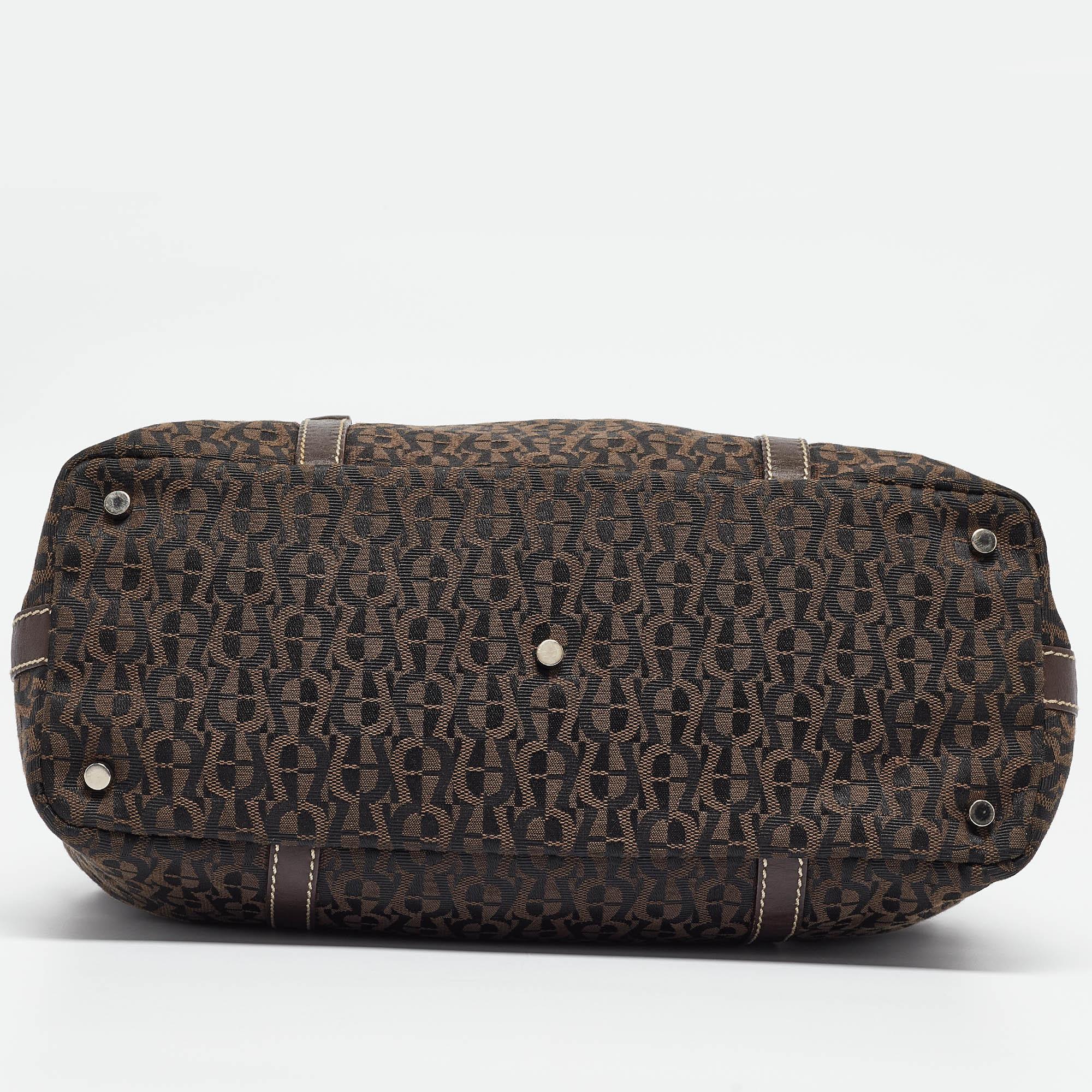 Aigner Dark Brown Monogram Canvas and Leather Buckle Flap Tote 4