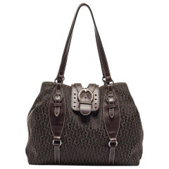 Aigner Dark Brown Monogram Canvas and Leather Buckle Flap Tote