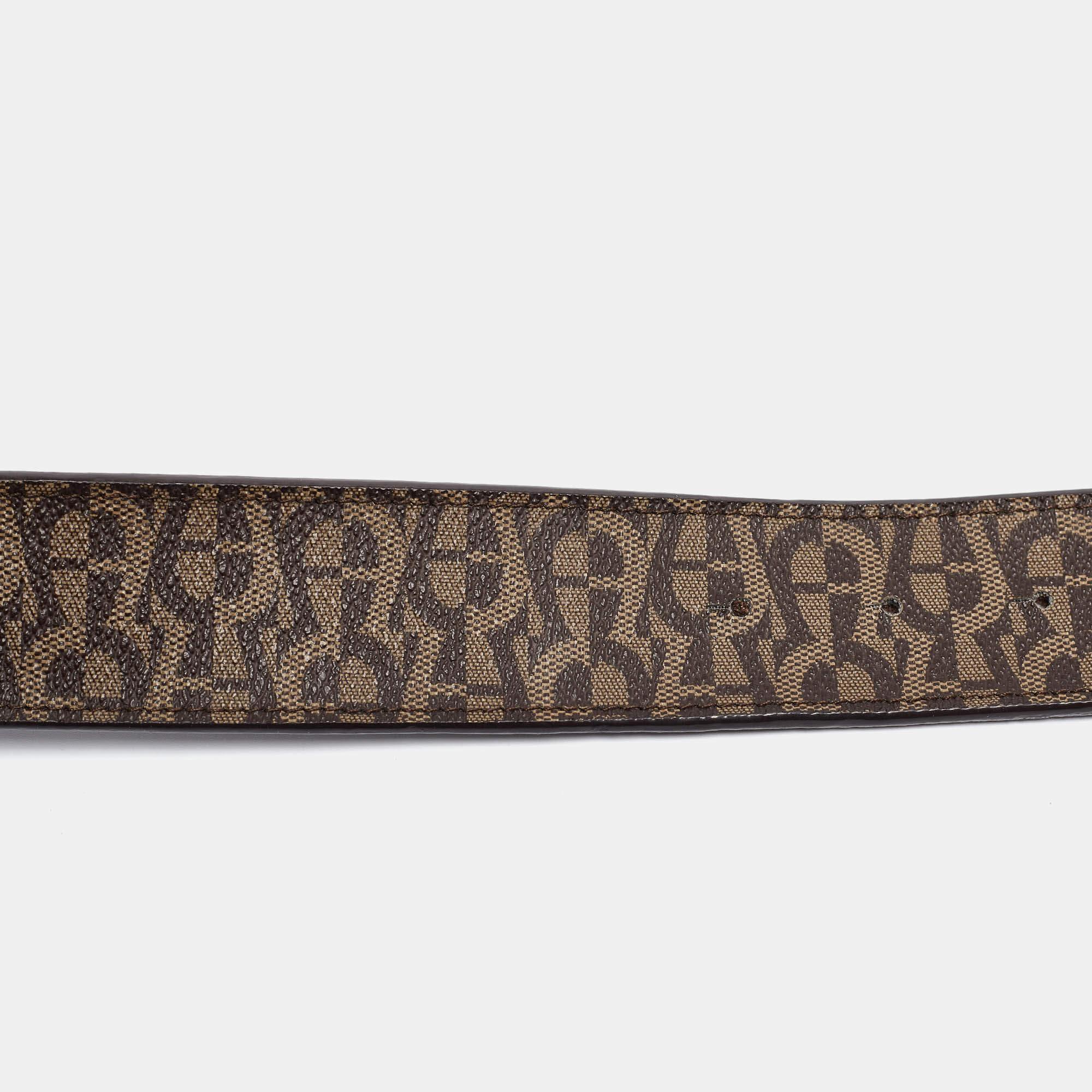 Aigner Dark Brown Monogram Coated Canvas and Leather Logo Belt In Good Condition For Sale In Dubai, Al Qouz 2