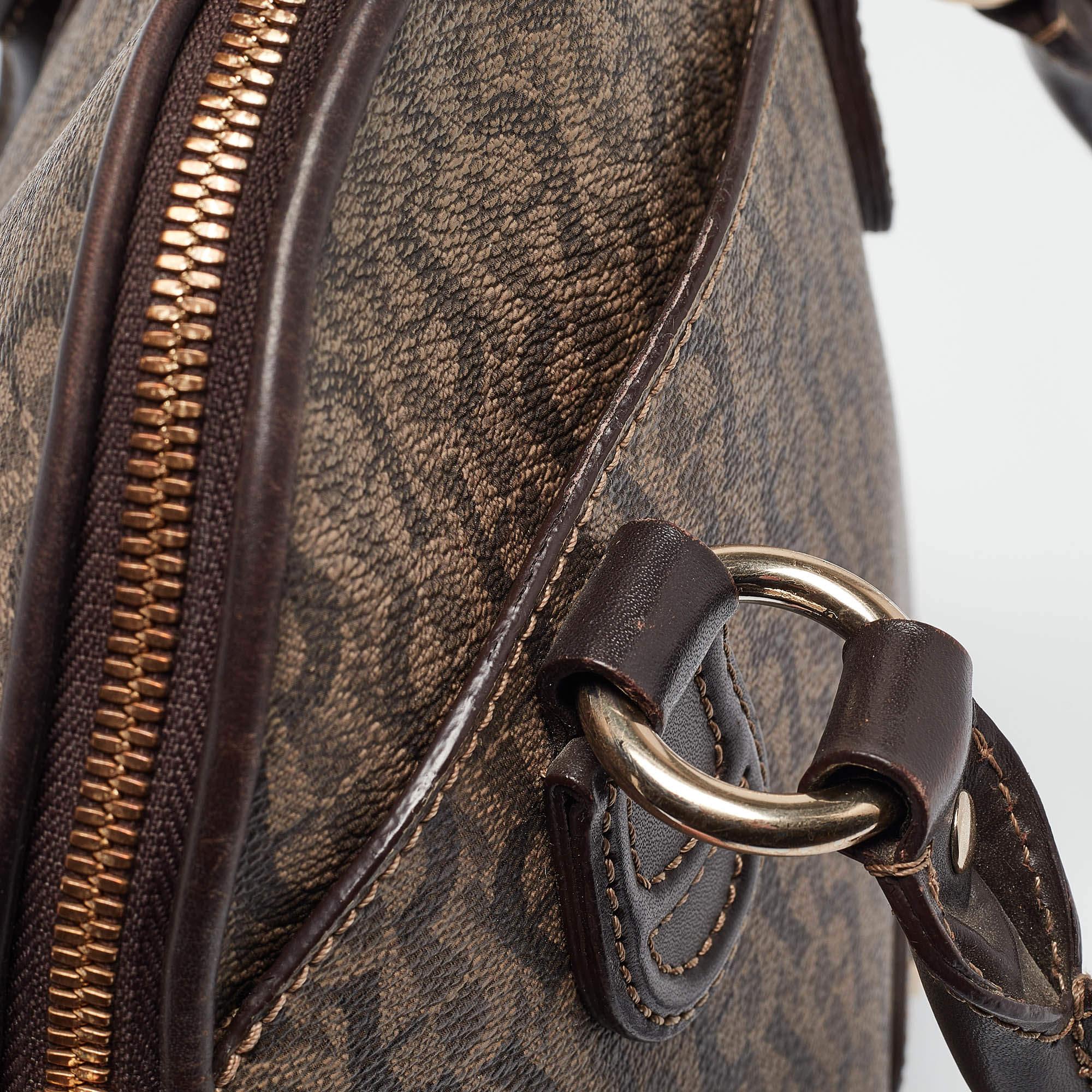 Aigner Dark Brown Monogram Coated Canvas and Leather Zip Satchel 1