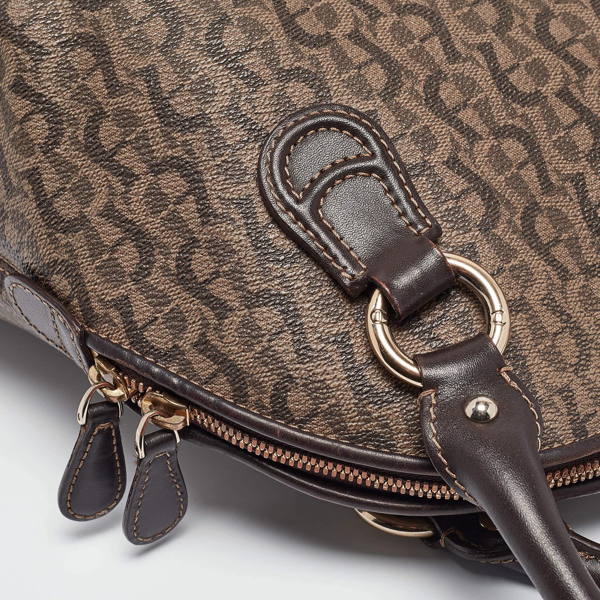 Aigner Dark Brown Monogram Coated Canvas and Leather Zip Satchel 2