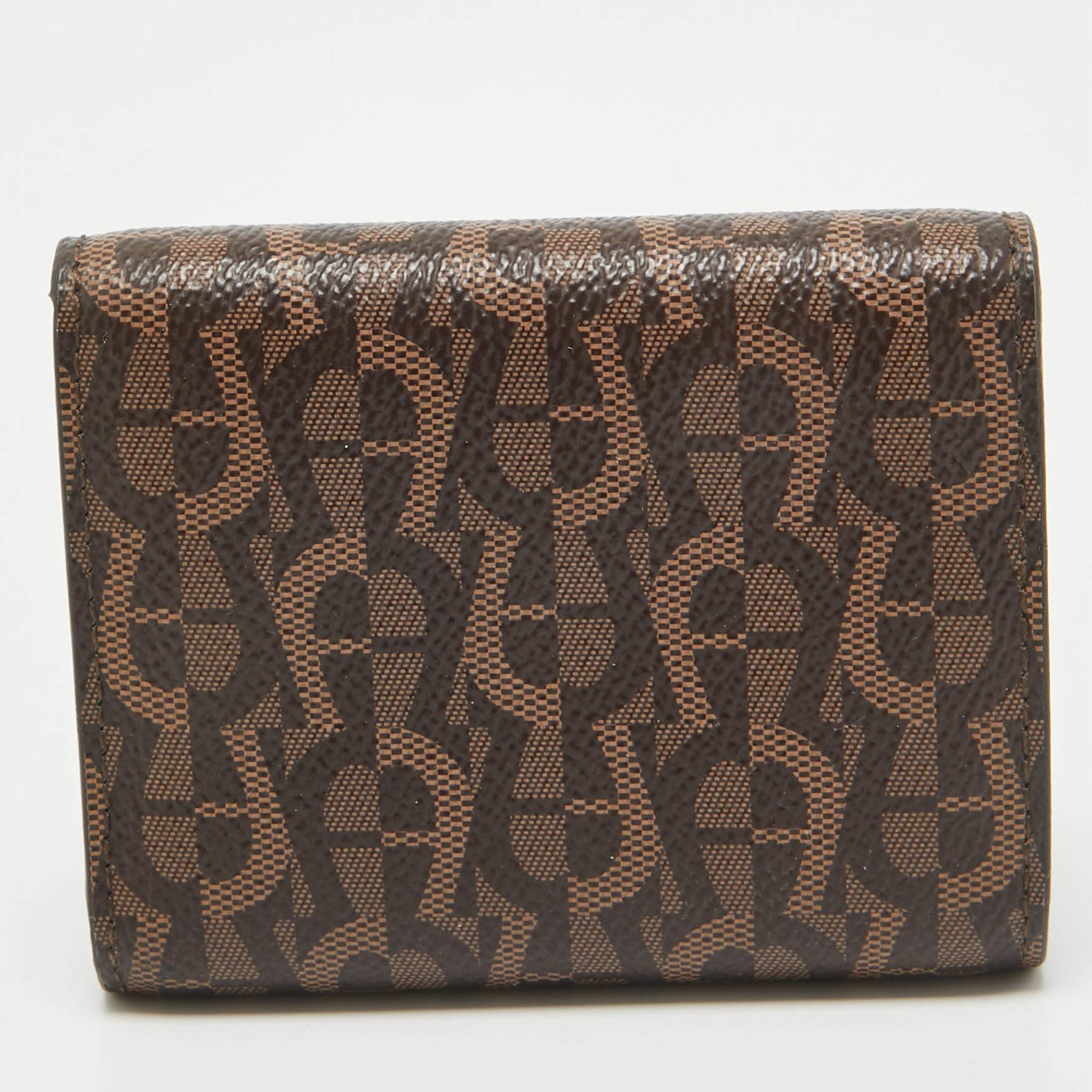 Aigner Portafoglio Trifold in Tela Coated Logo Marrone Scuro Monogram in vendita 1