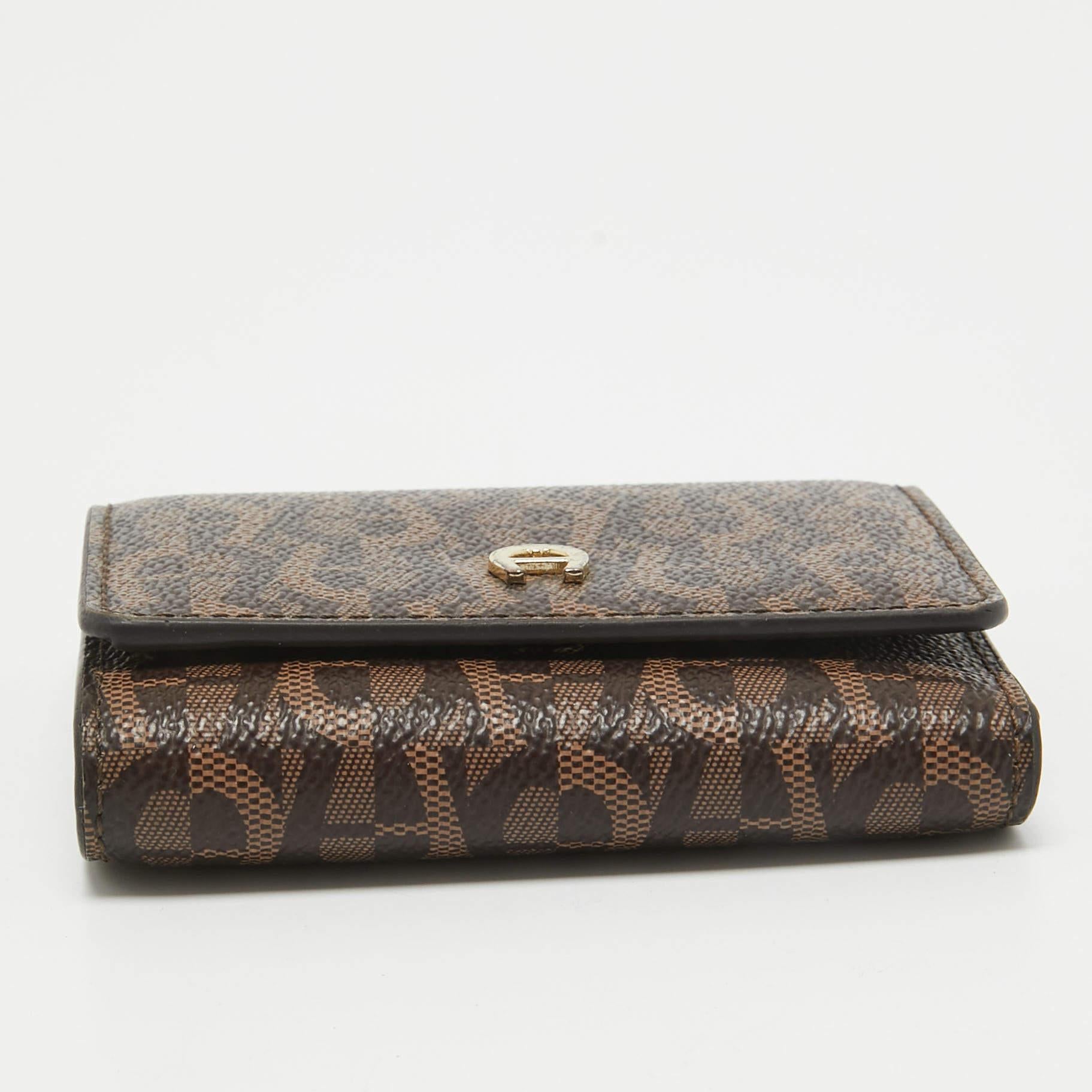 Aigner Portafoglio Trifold in Tela Coated Logo Marrone Scuro Monogram in vendita 3