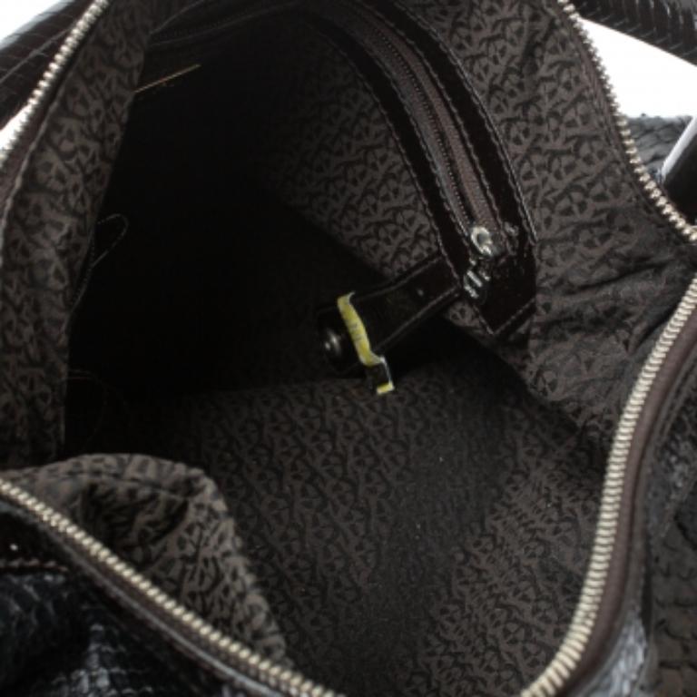 Women's Aigner Dark Brown Python and Patent Leather Tassel Hobo For Sale