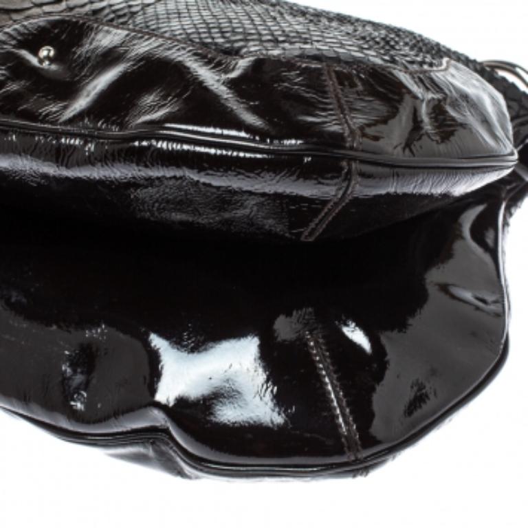 Aigner Dark Brown Python and Patent Leather Tassel Hobo For Sale 2