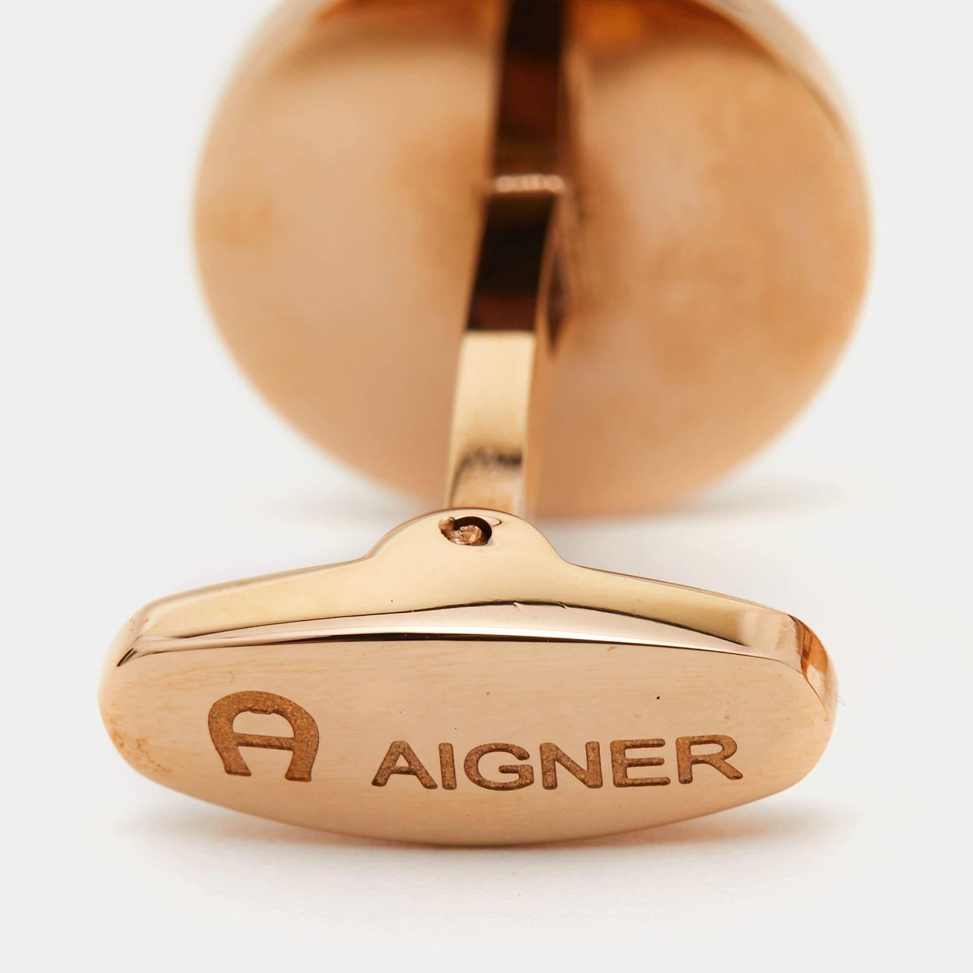 Contemporary Aigner Enamel Gold Tone Cufflinks For Sale
