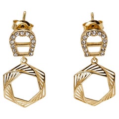Aigner Gold Tone Crystal Embellished Earrings