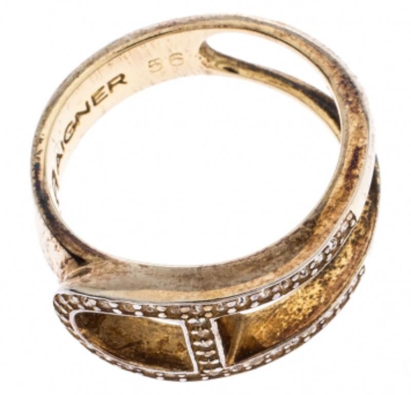 Aigner Gold Tone Crystal Embellished Ring Size 56 im Zustand „Relativ gut“ im Angebot in Dubai, Al Qouz 2
