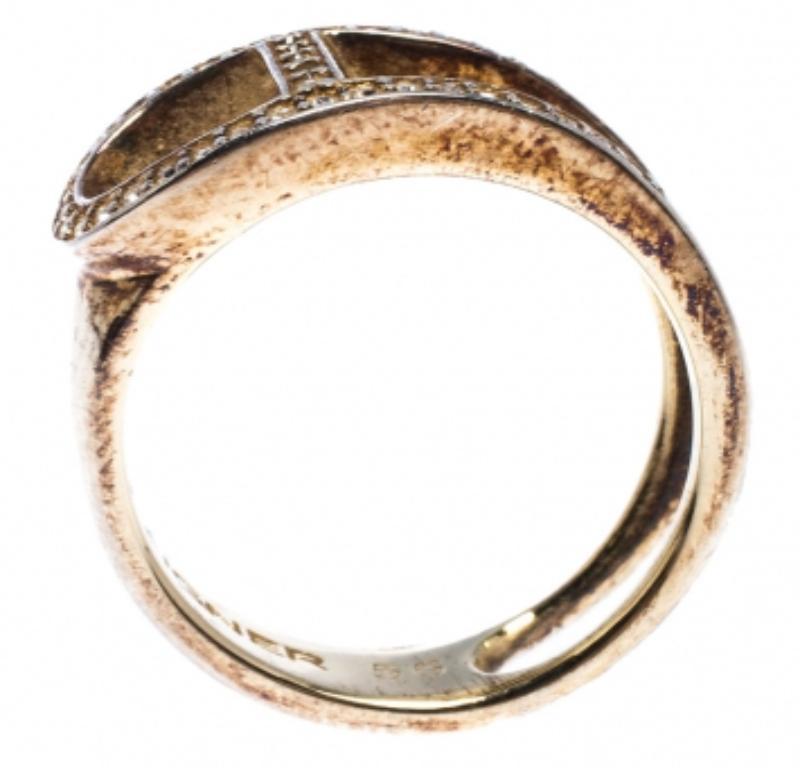 Aigner Gold Tone Crystal Embellished Ring Size 56 Damen im Angebot