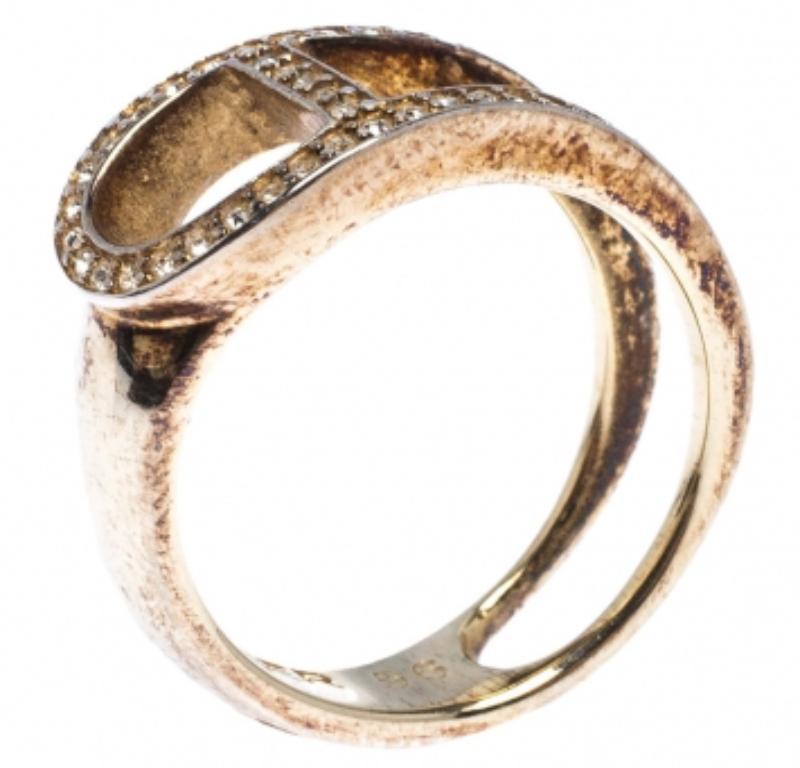 Aigner Gold Tone Crystal Embellished Ring Size 56 im Angebot 1
