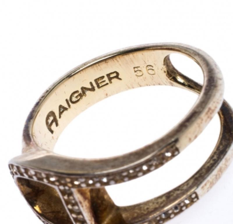 Aigner Gold Tone Crystal Embellished Ring Size 56 im Angebot 2