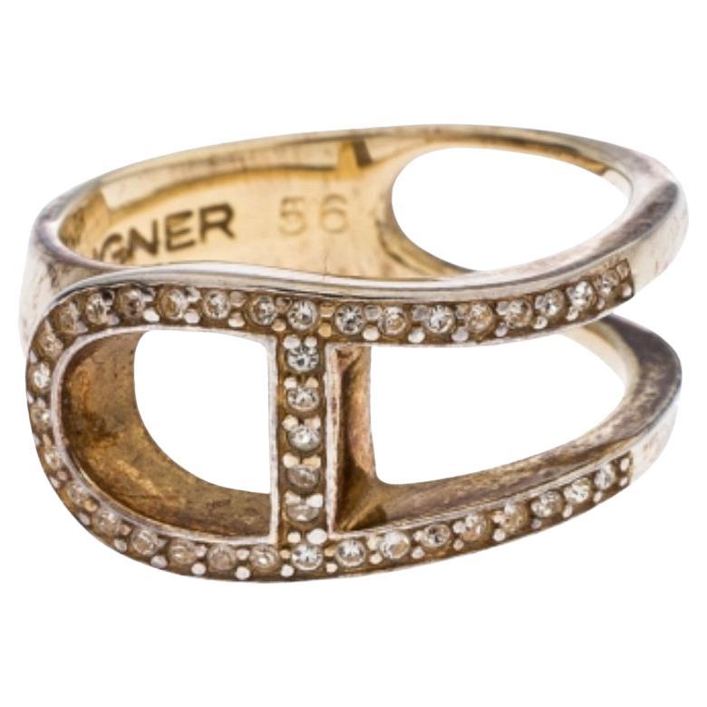 Aigner Gold Tone Crystal Embellished Ring Size 56 im Angebot