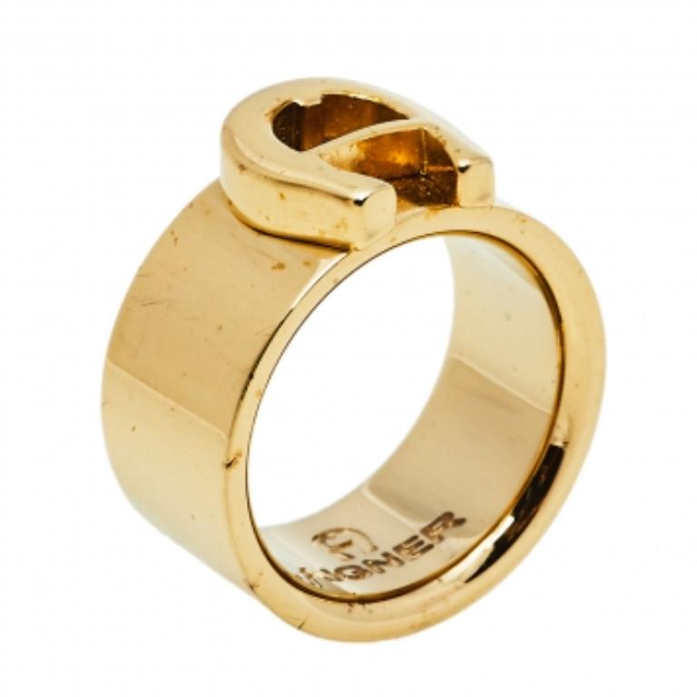 Aigner Gold Tone Logo Band Ring Size EU 54.5 For Sale 1