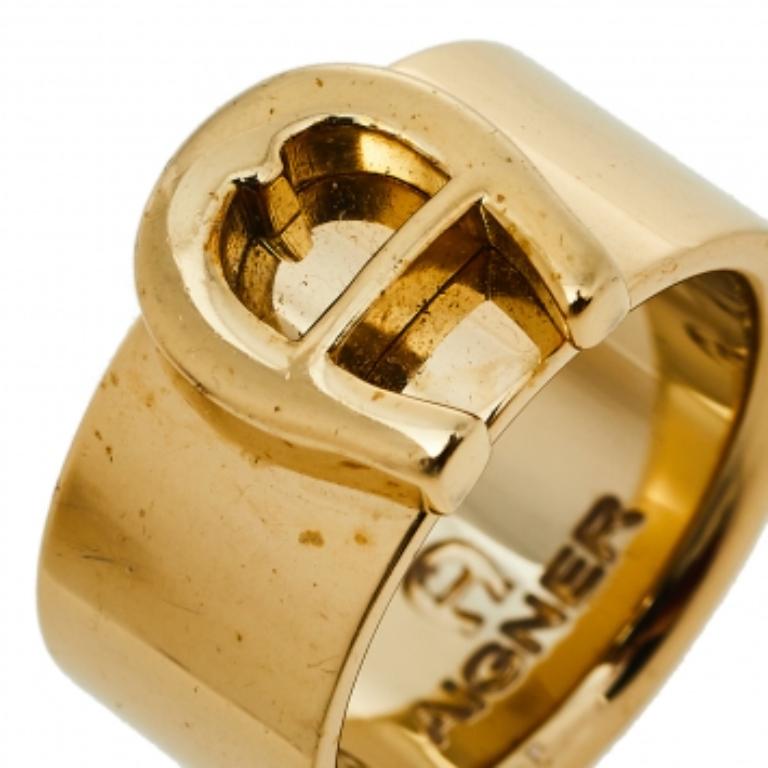 Aigner Gold Tone Logo Band Ring Size EU 54.5 For Sale 2