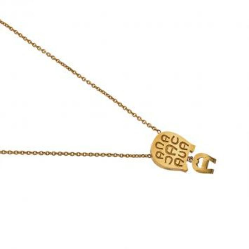 Aigner Gold Tone Mother of Pearl Crystal Logo Pendant Necklace For Sale 4