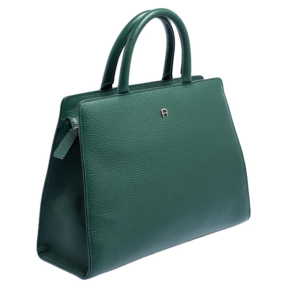 Aigner Grün Genarbtes Leder Cybill Tote Damen