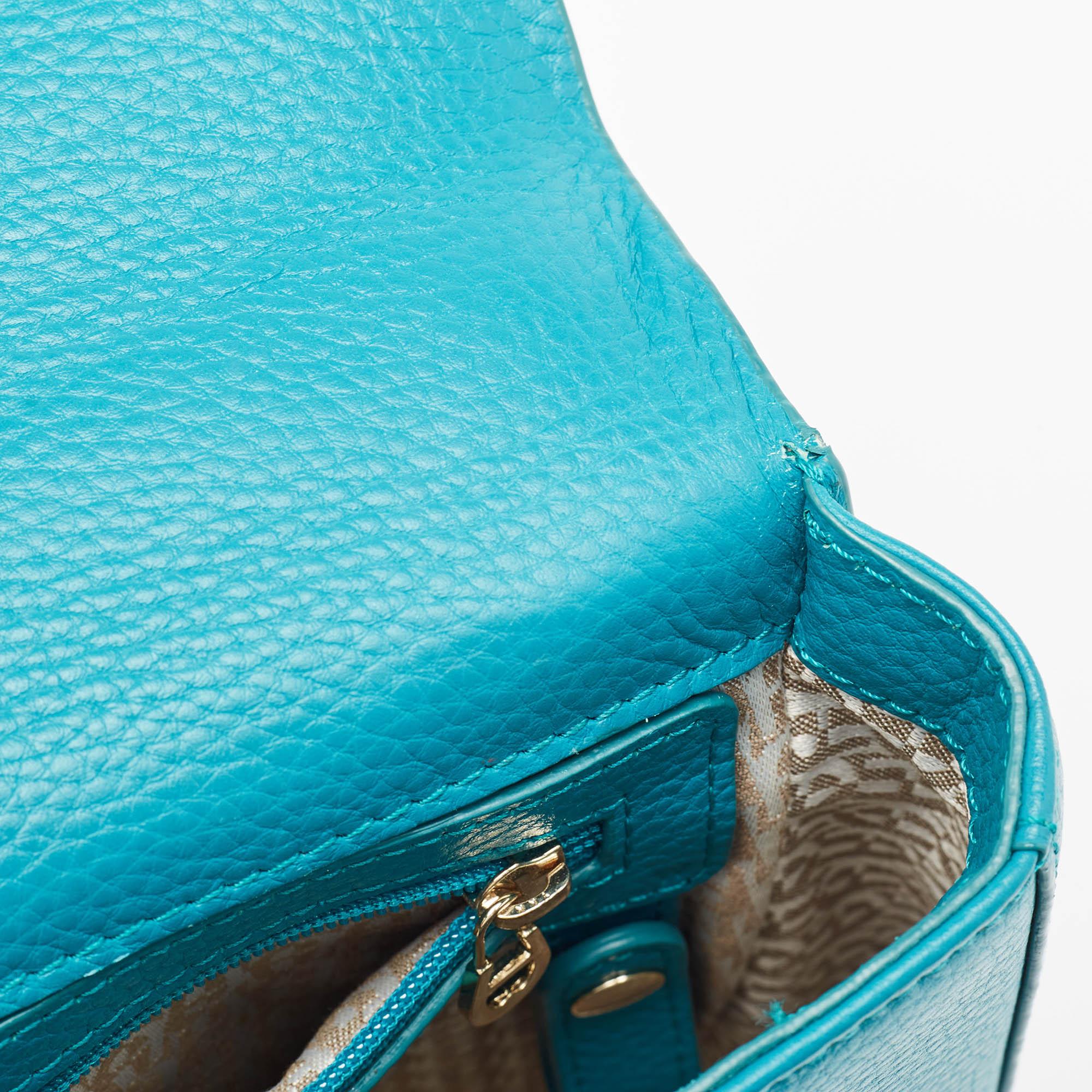 Aigner Green Leather Logo Flap Top Handle Bag For Sale 5