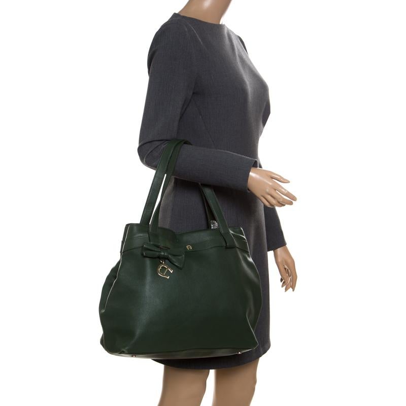 Black Aigner Green Leather Tote