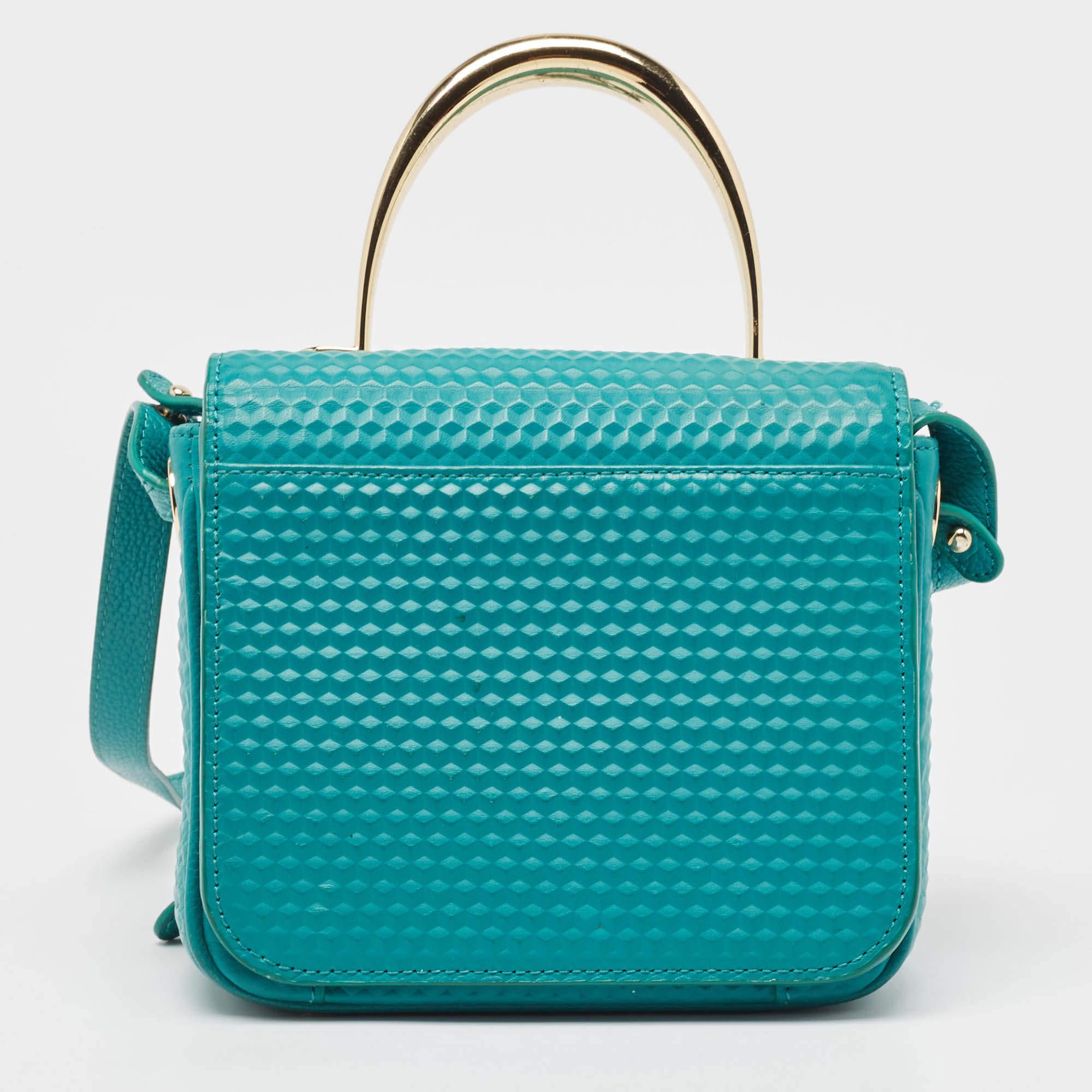 Women's Aigner Green Textured Leather Genoveva Top Handle Bag For Sale
