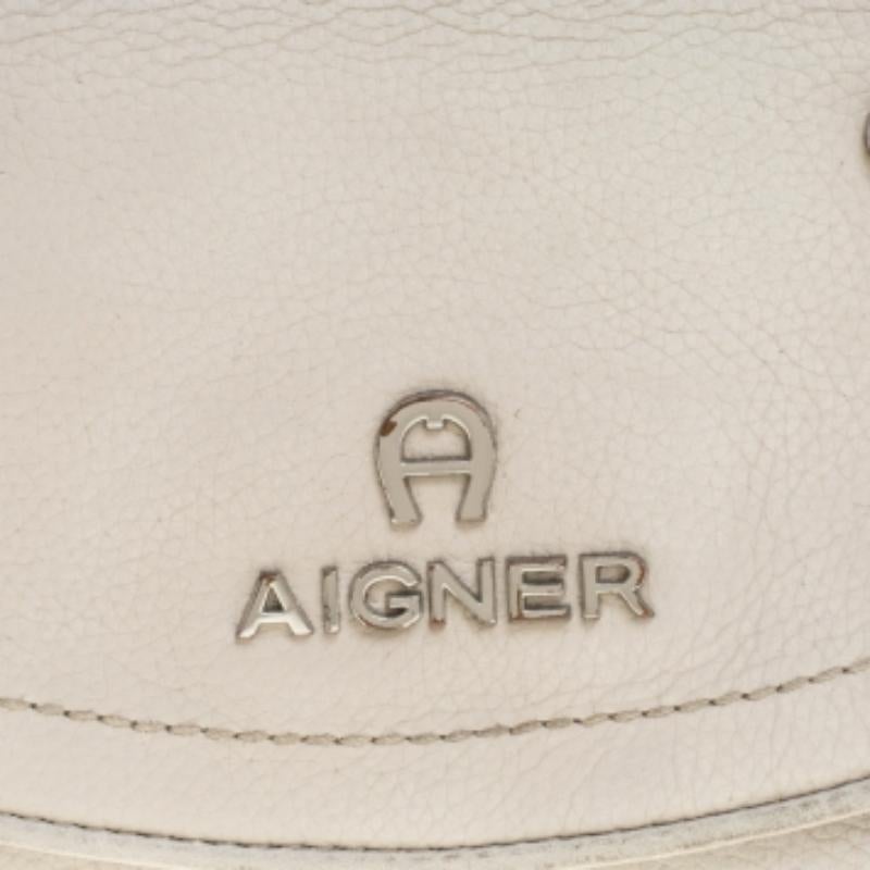Beige Aigner Grey Leather Trifold Wallet For Sale