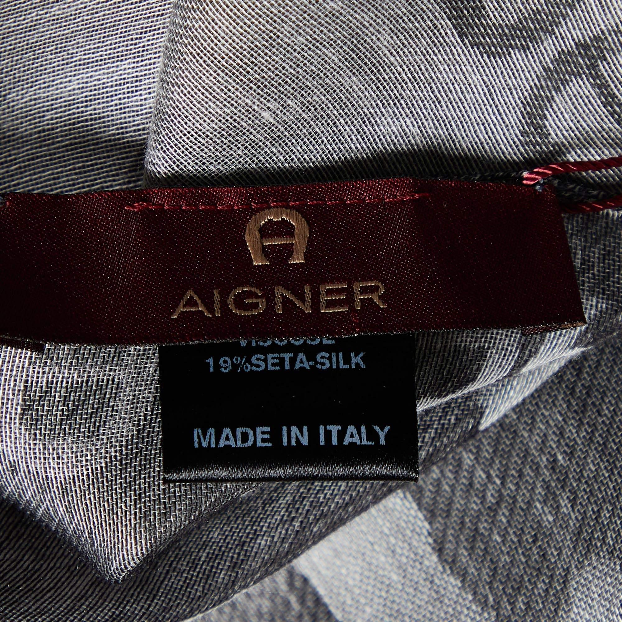 Women's Aigner Grey Logo Print Silk Blend Seasonal Scarf For Sale