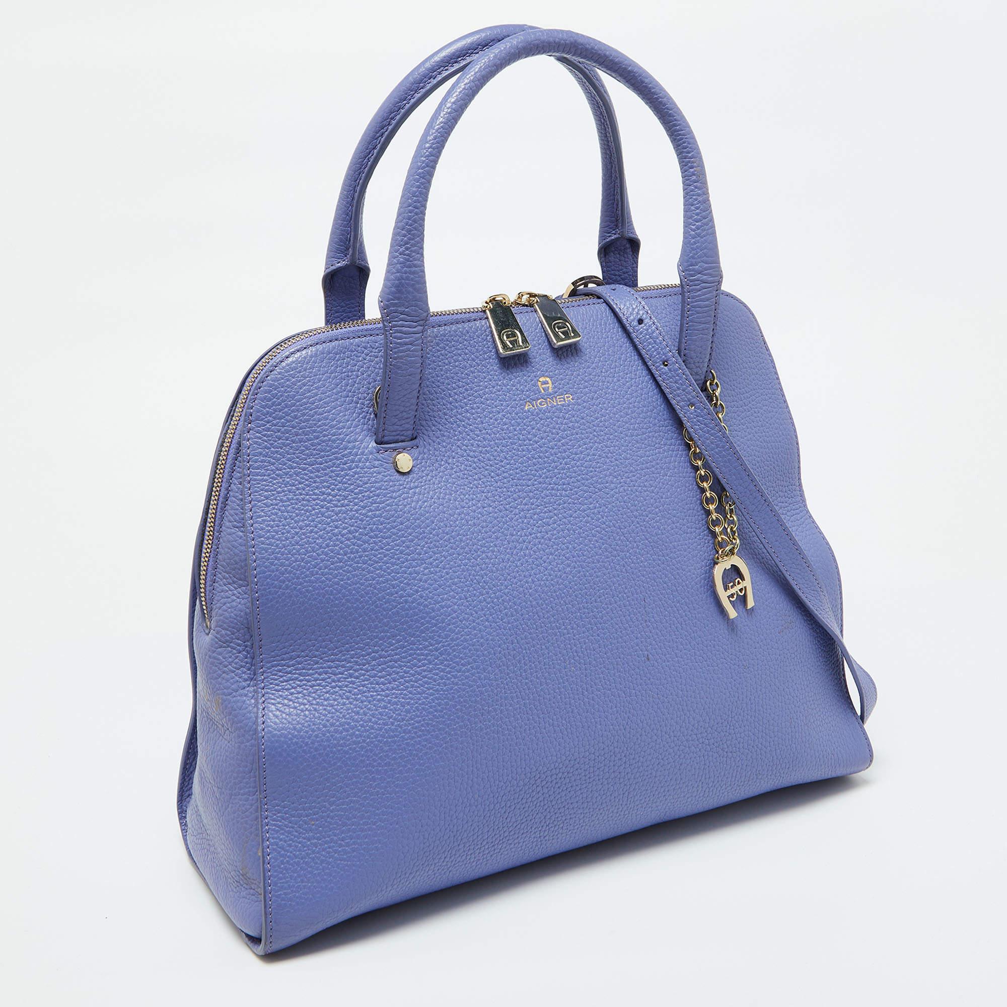 Purple Aigner Lavender Leather Zip Satchel For Sale