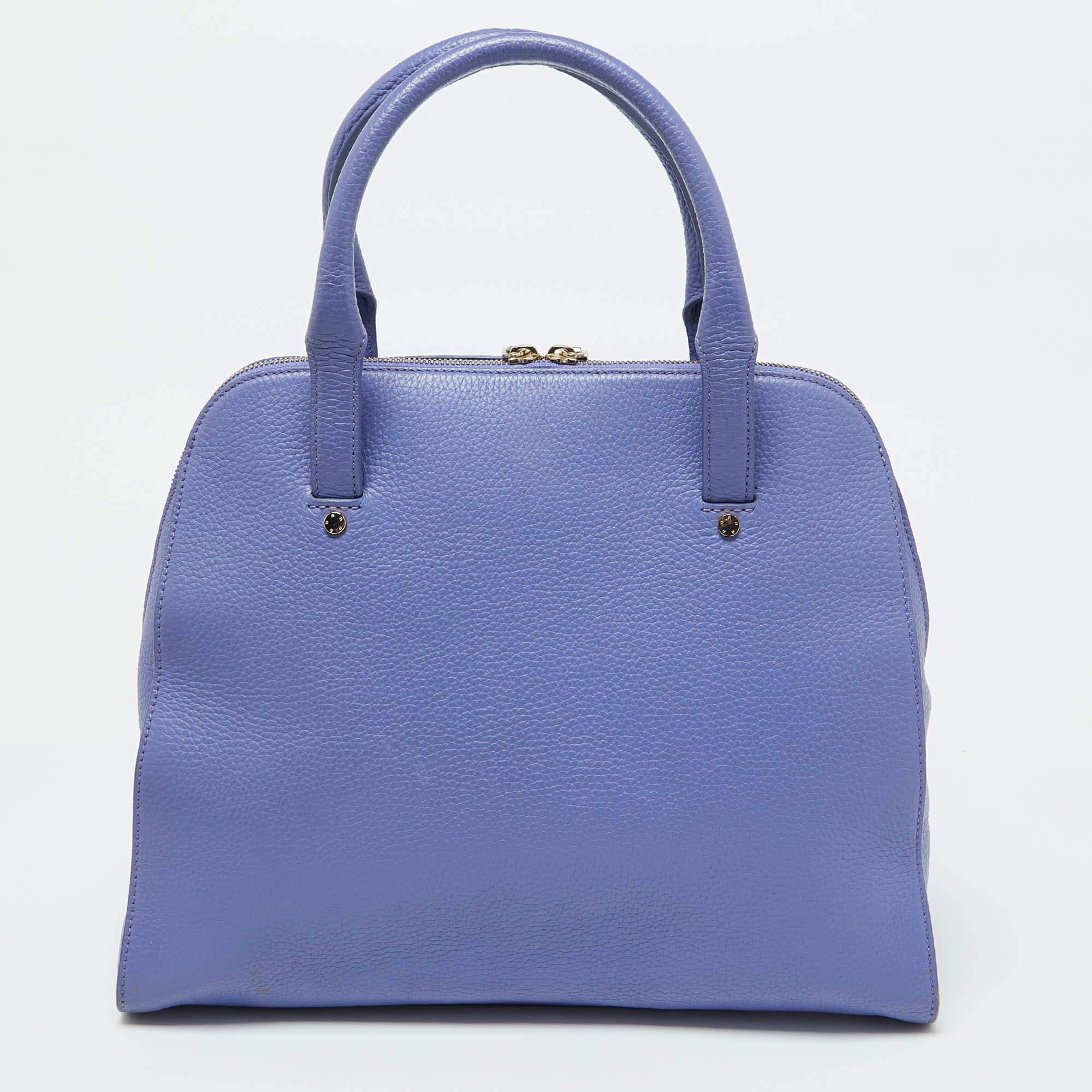 Aigner Lavender Leather Zip Satchel In Good Condition For Sale In Dubai, Al Qouz 2