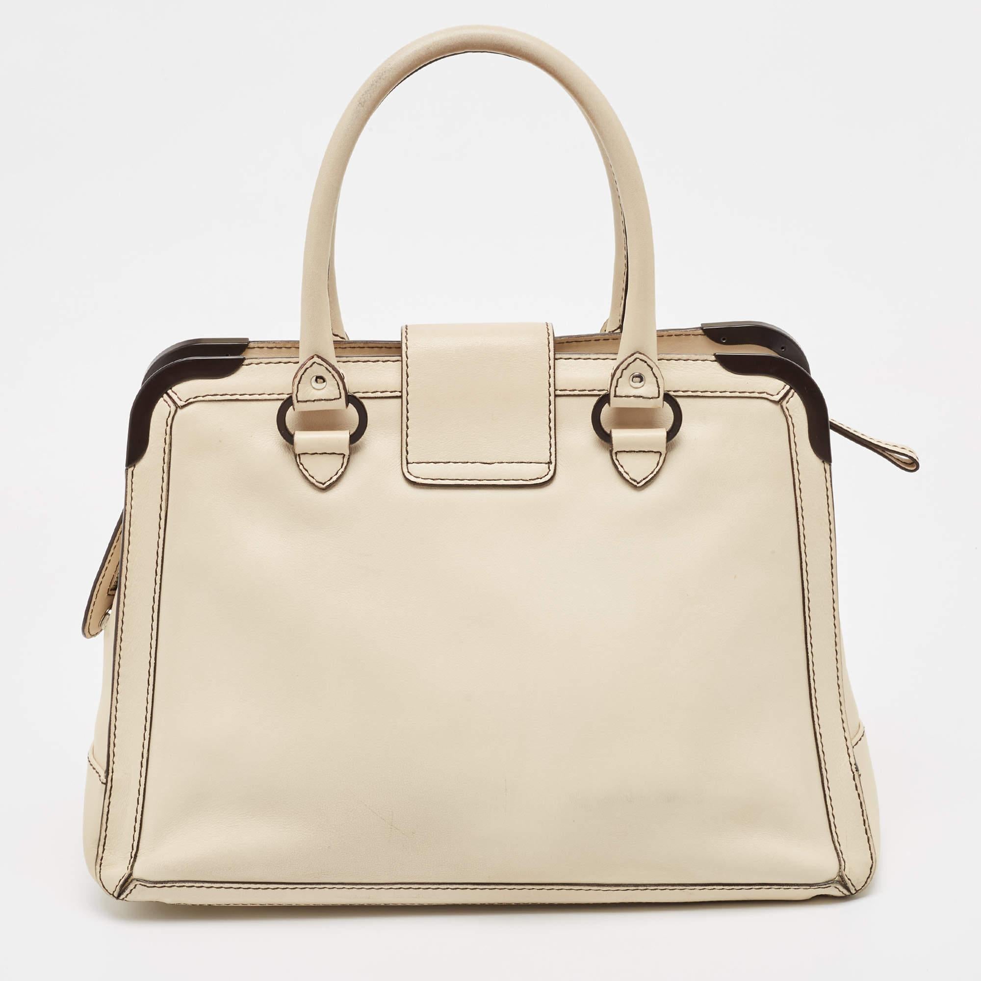 Women's Aigner Light Beige Leather Frame Satchel For Sale