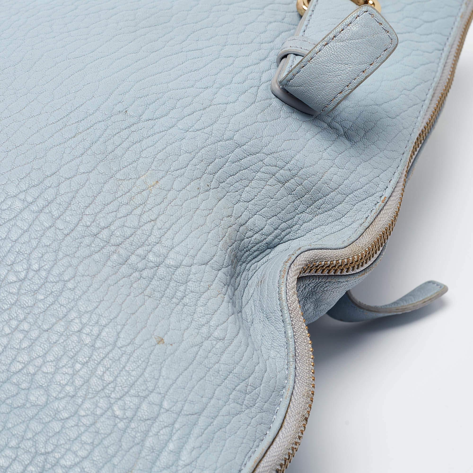 Aigner Light Blue Pebbled Leather Hobo For Sale 5