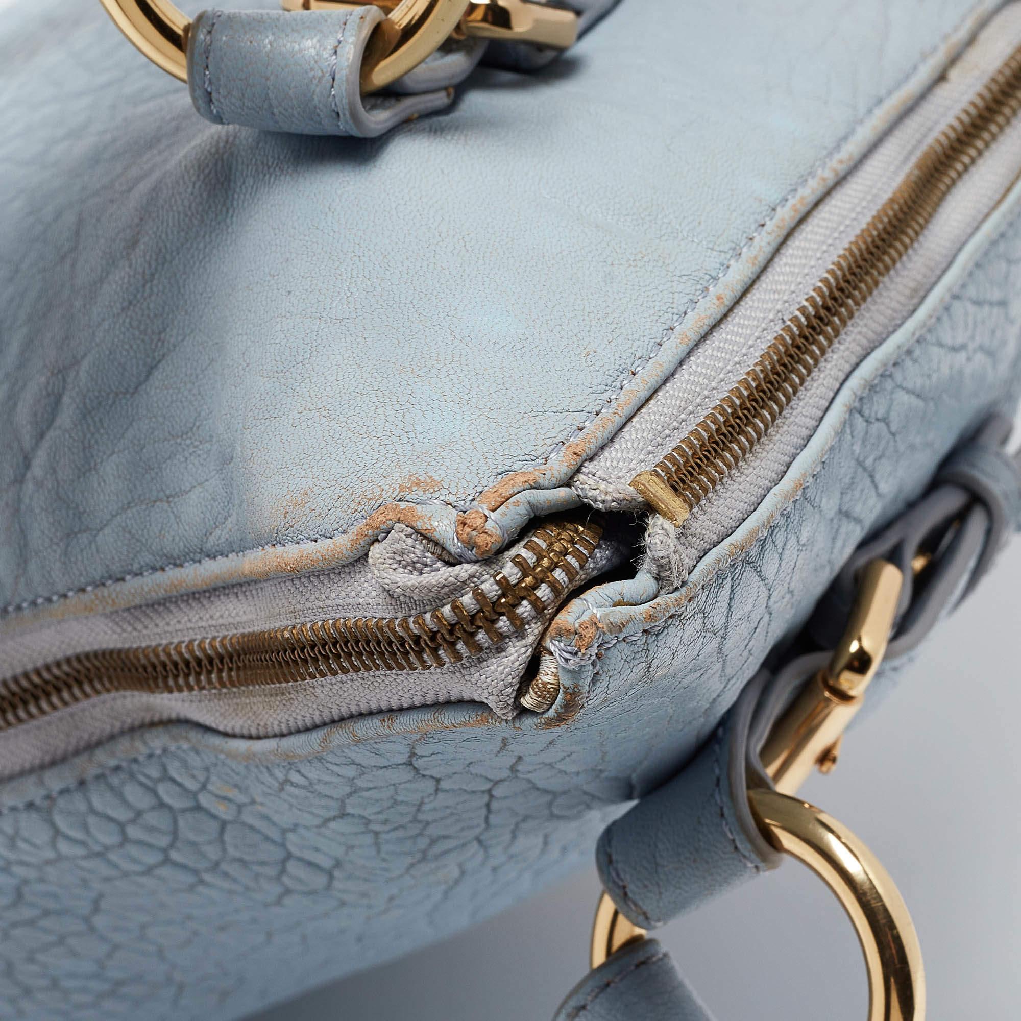 Aigner Light Blue Pebbled Leather Hobo For Sale 2