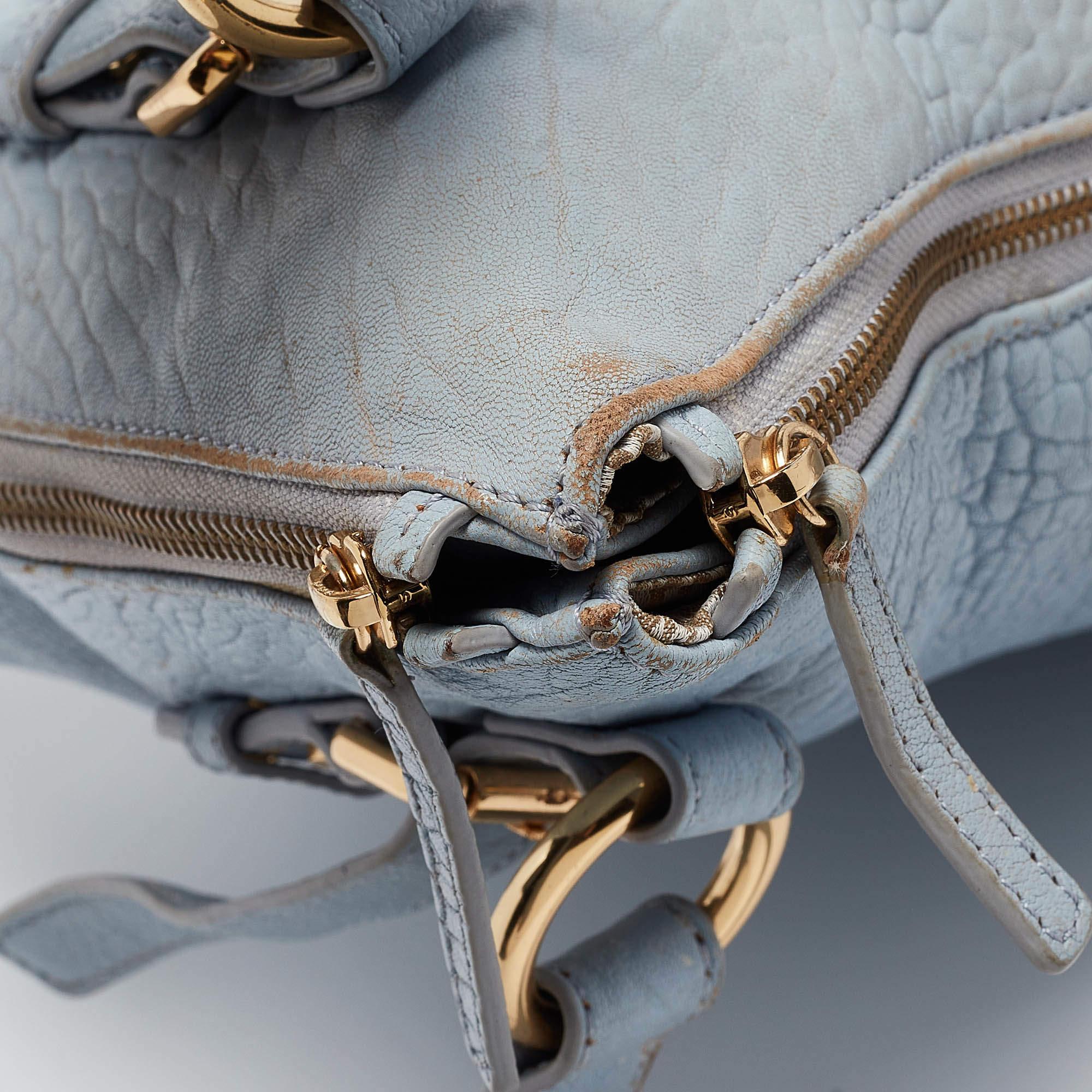 Aigner Light Blue Pebbled Leather Hobo For Sale 3