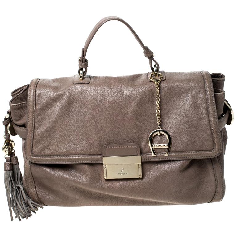 Aigner Light Brown Leather Top Handle Bag For Sale