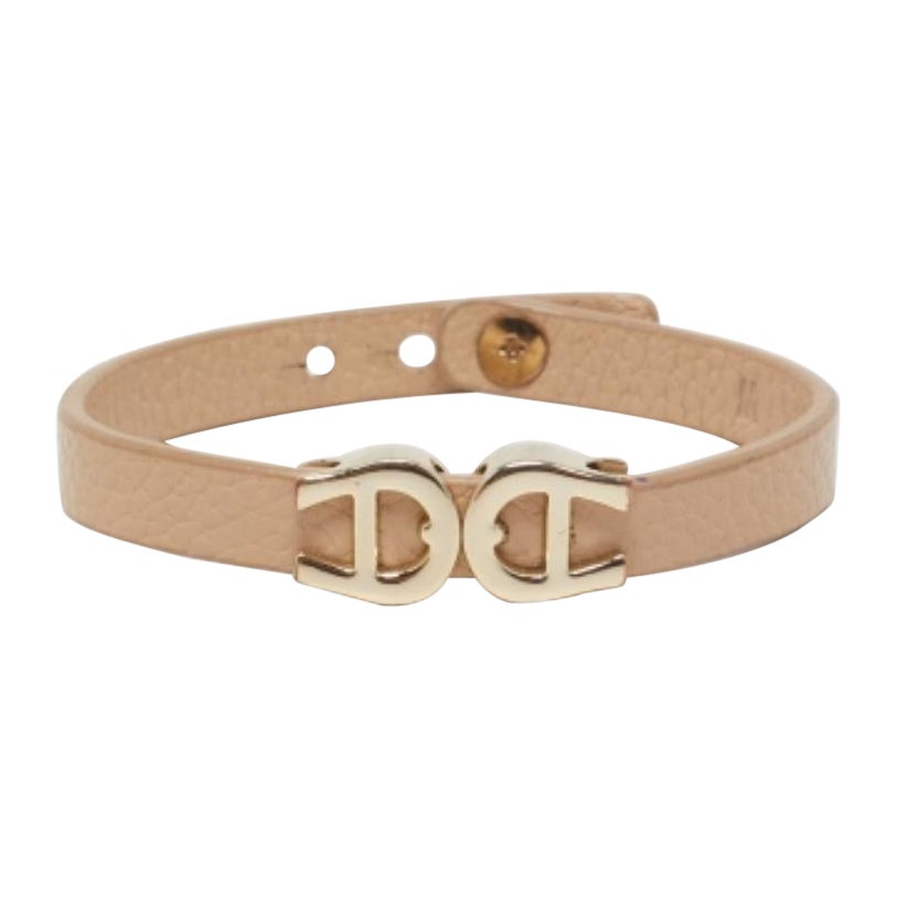 Aigner Logo Pulsera Cuero Negro Tono Oro M en venta