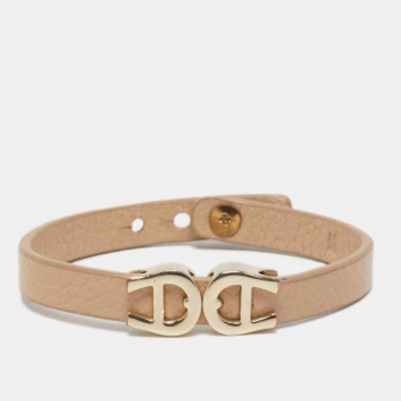 Aigner Logo Bracelet en cuir noir doré M en vente