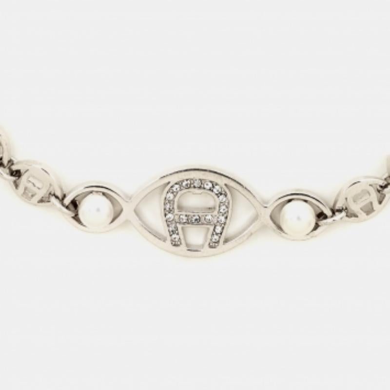 Pulsera Aigner Logotipo Cristal Perla Faux Tono Plata en venta 1