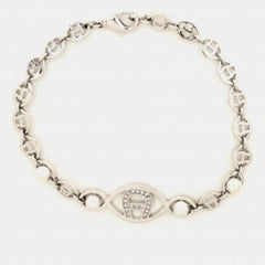 Aigner Logo Crystal Faux Pearl Silver Tone Bracelet