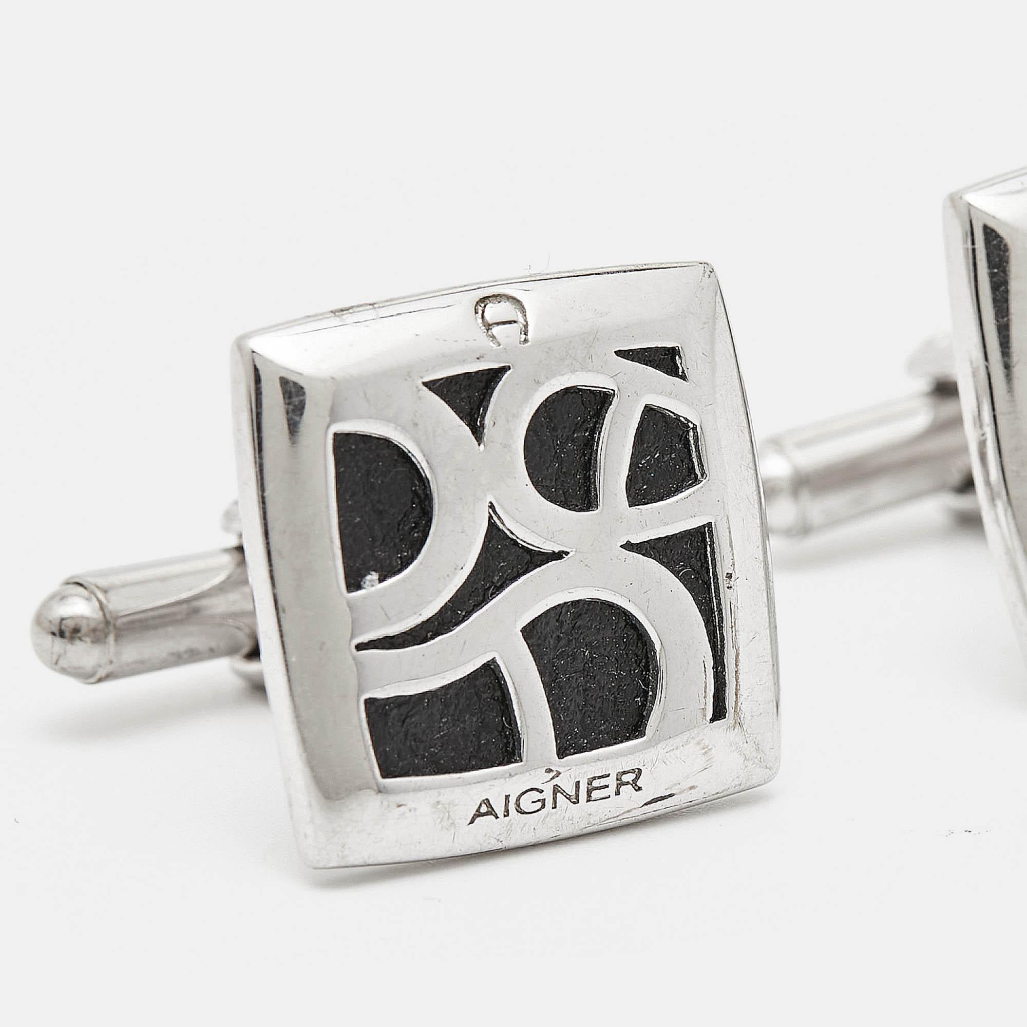 Uomo Gemelli da polso Aigner Logo in pelle in tonalità argento in vendita