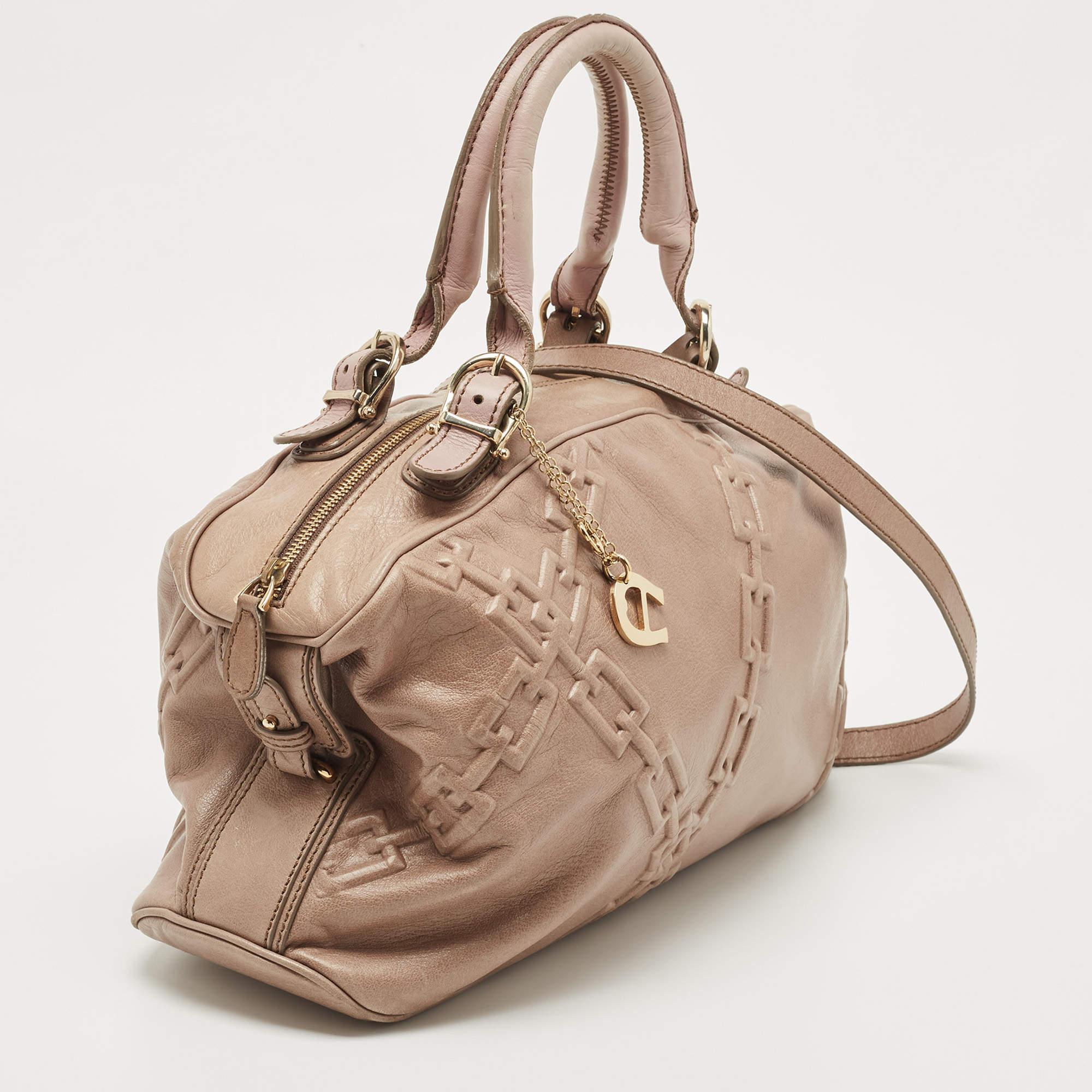 Brown Aigner Mauve Embossed Leather Logo Charm Satchel For Sale