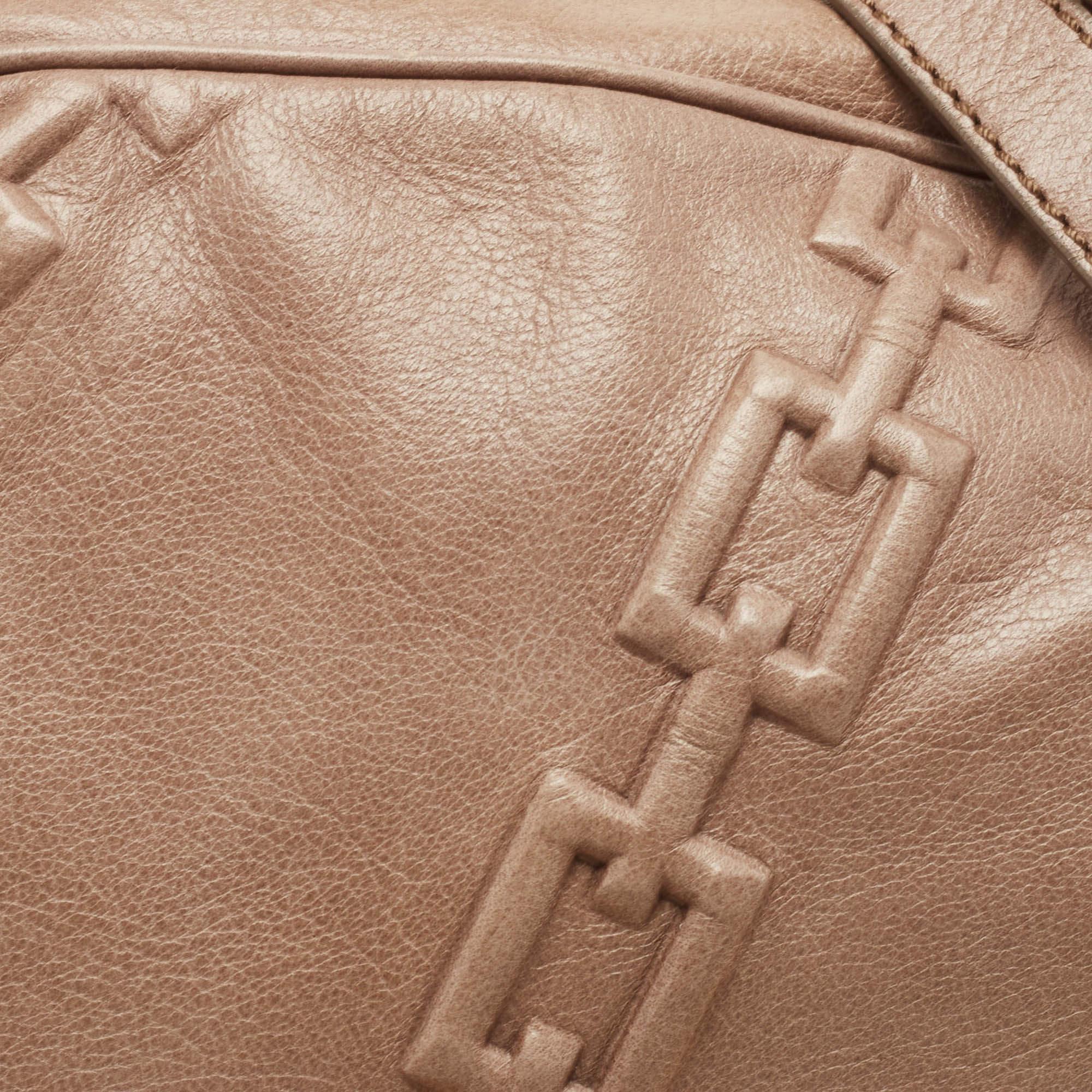 Women's Aigner Mauve Embossed Leather Logo Charm Satchel For Sale