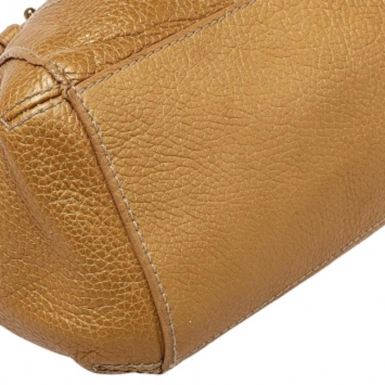 Women's Aigner Metallic Beige Pleated Leather Satchel For Sale