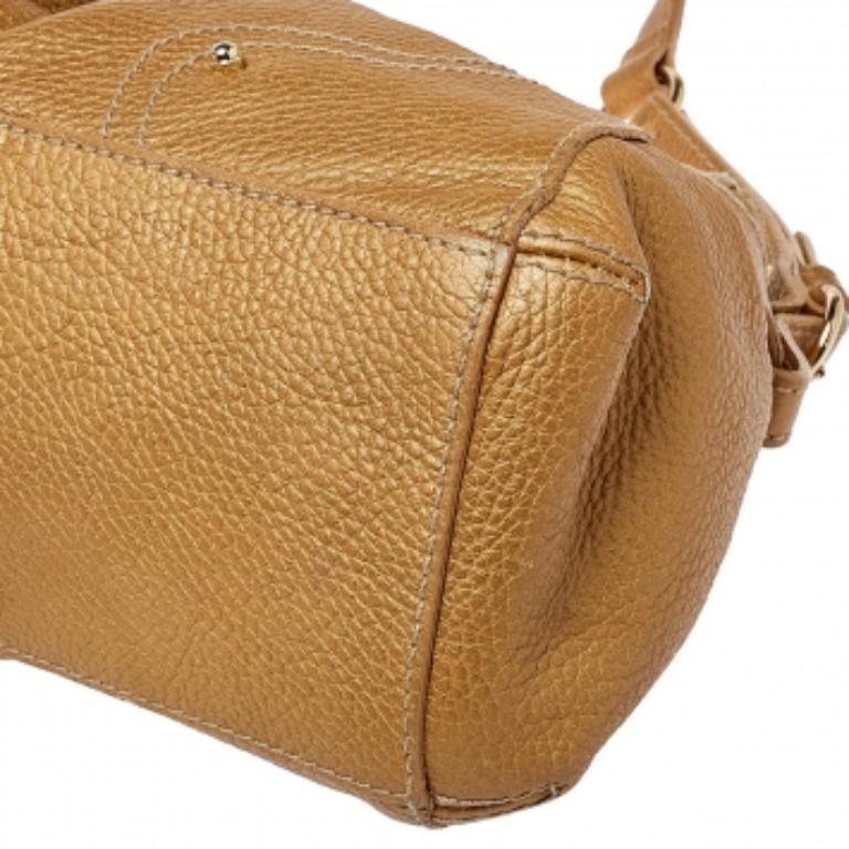 Aigner Metallic Beige Pleated Leather Satchel For Sale 1