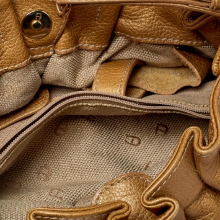 Aigner Metallic Beige Pleated Leather Satchel For Sale 2