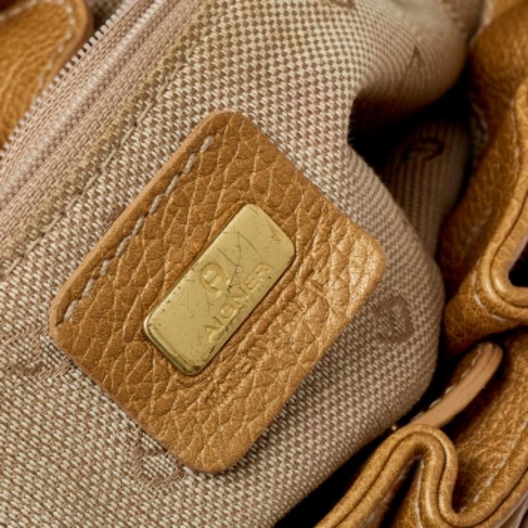 Aigner Metallic Beige Pleated Leather Satchel For Sale 3