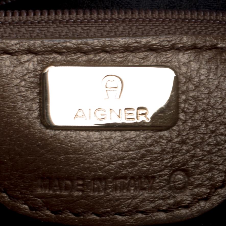Aigner Metallic Brown Pebbled Leather Logo Tote 1